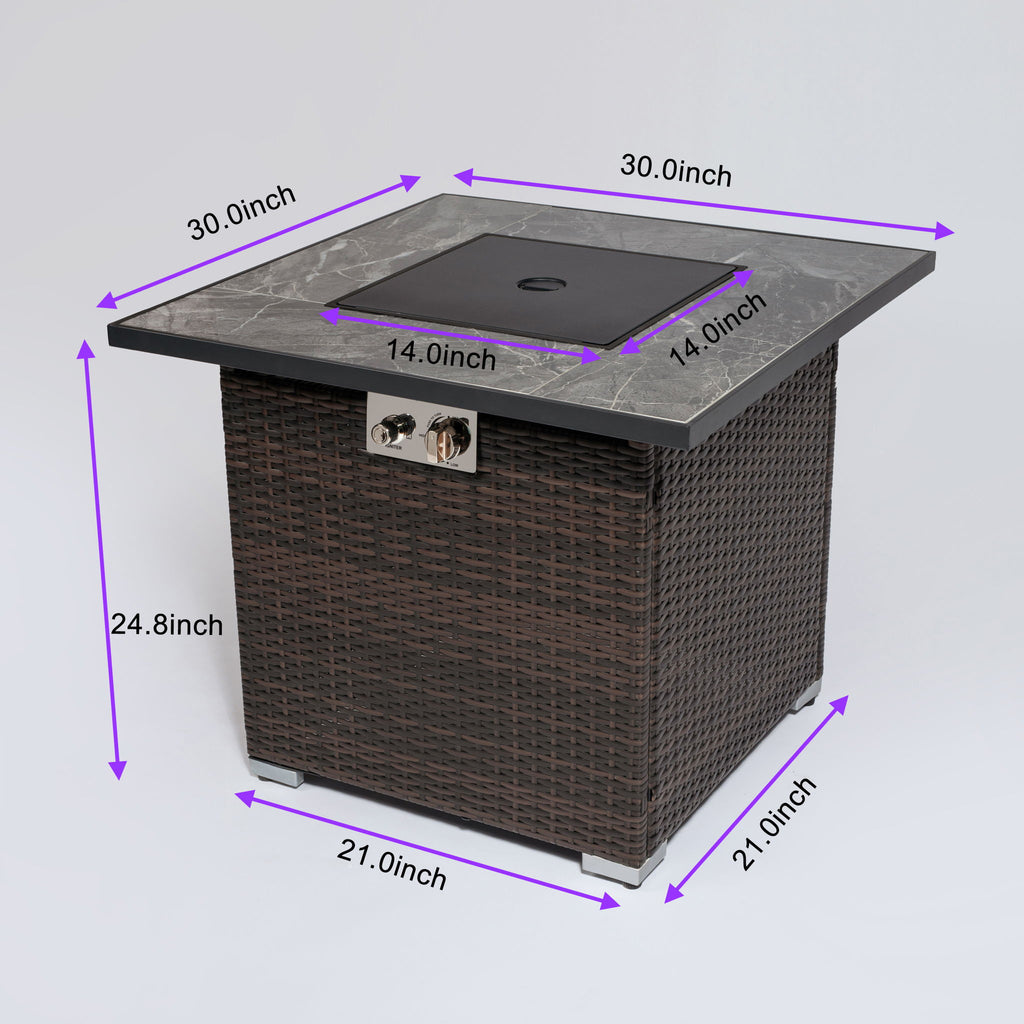 Outdoor Propane Gas Fire Pit Table With Lid With Glass Rocks And Rain Cover - Espresso