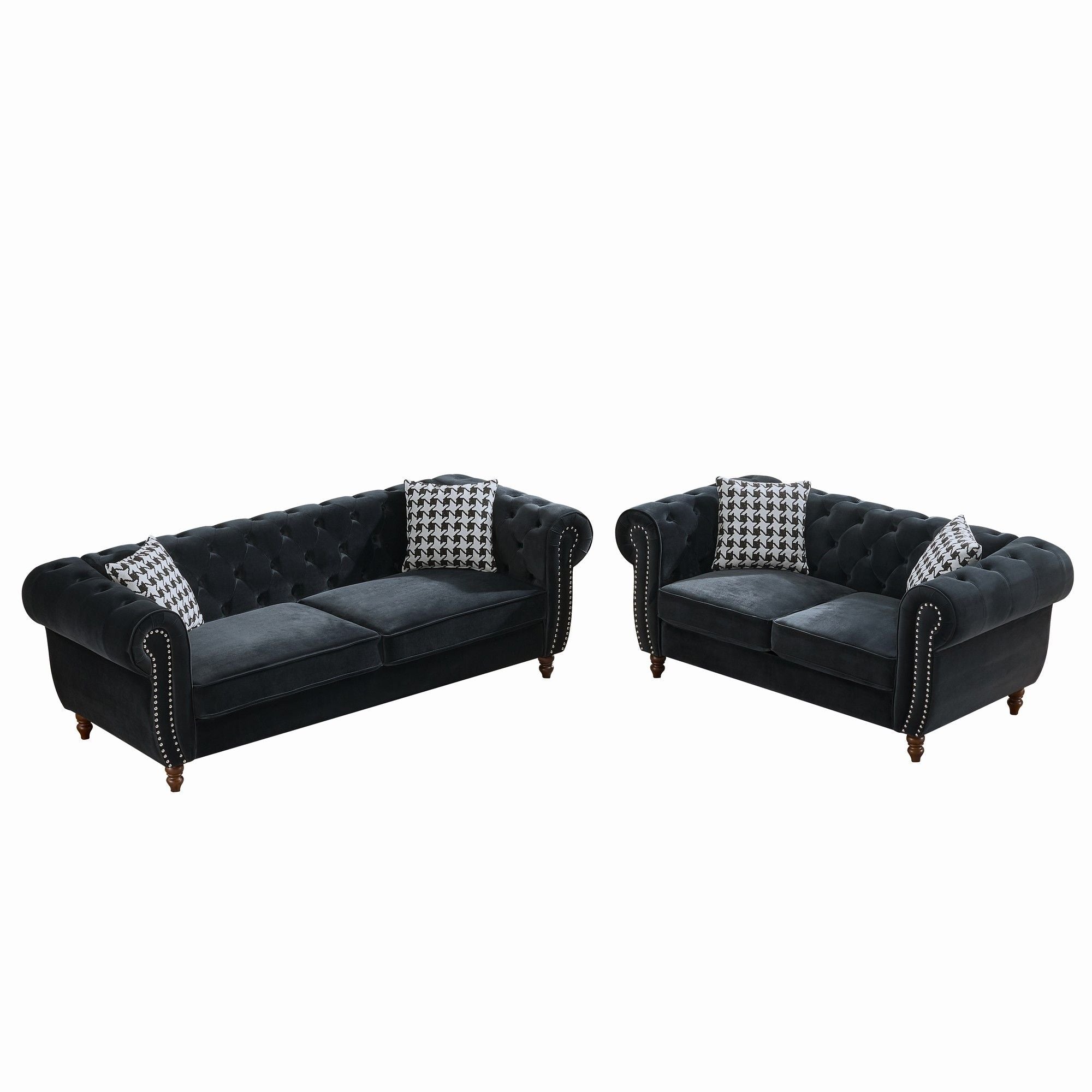 Chesterfield 3 And 2 Seater Upholstery Sofa With Roll Armrest & Nailhead Fabric Couch