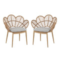 Kirk - Outdoor Wicker Peacock Shape Papasan Style Chair, Teak Finished Leg (Set of 2) - Beige / Light Brown / Light Teak