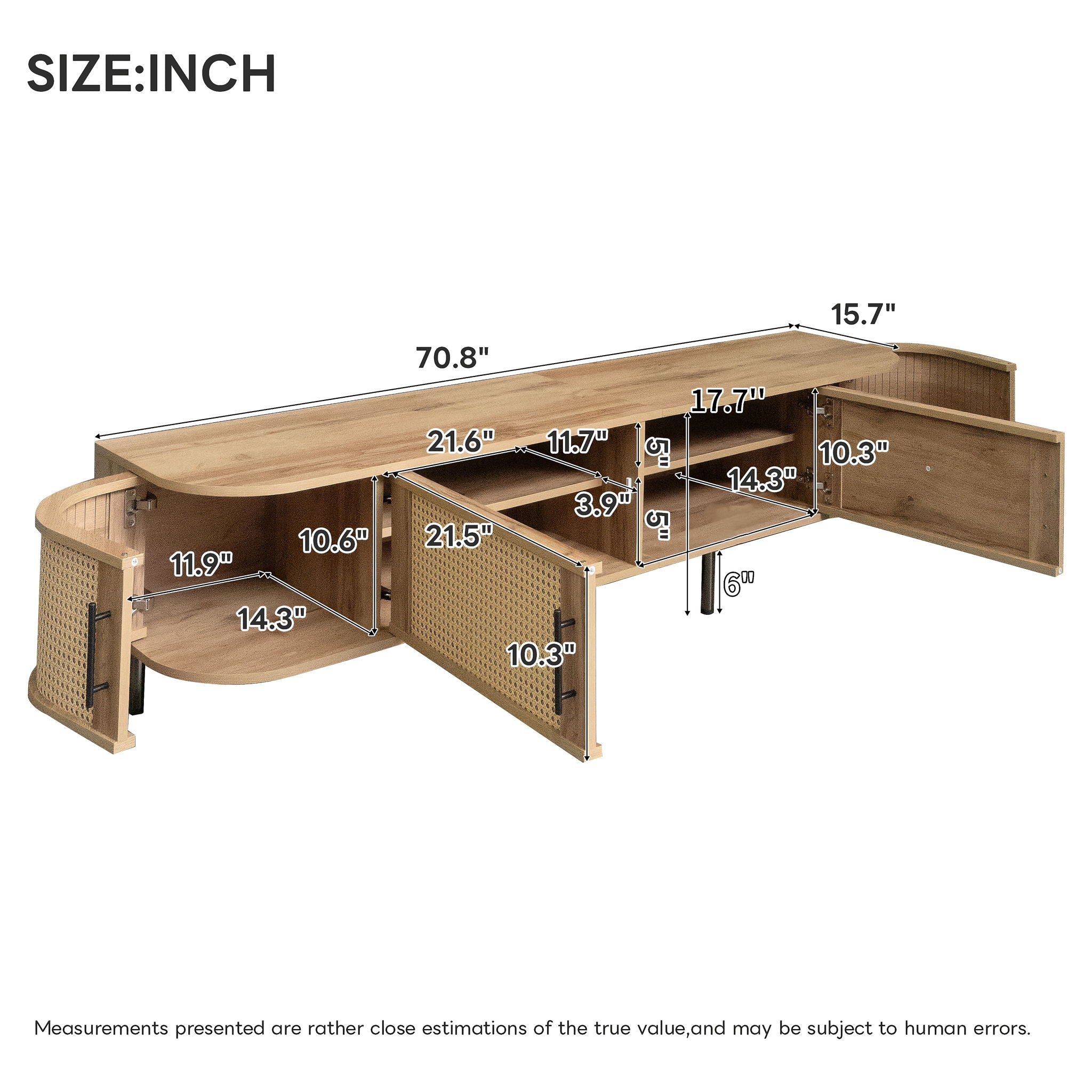 70" TV Stand With Doors, Construction For TVs Up To 80" - Natural Wood