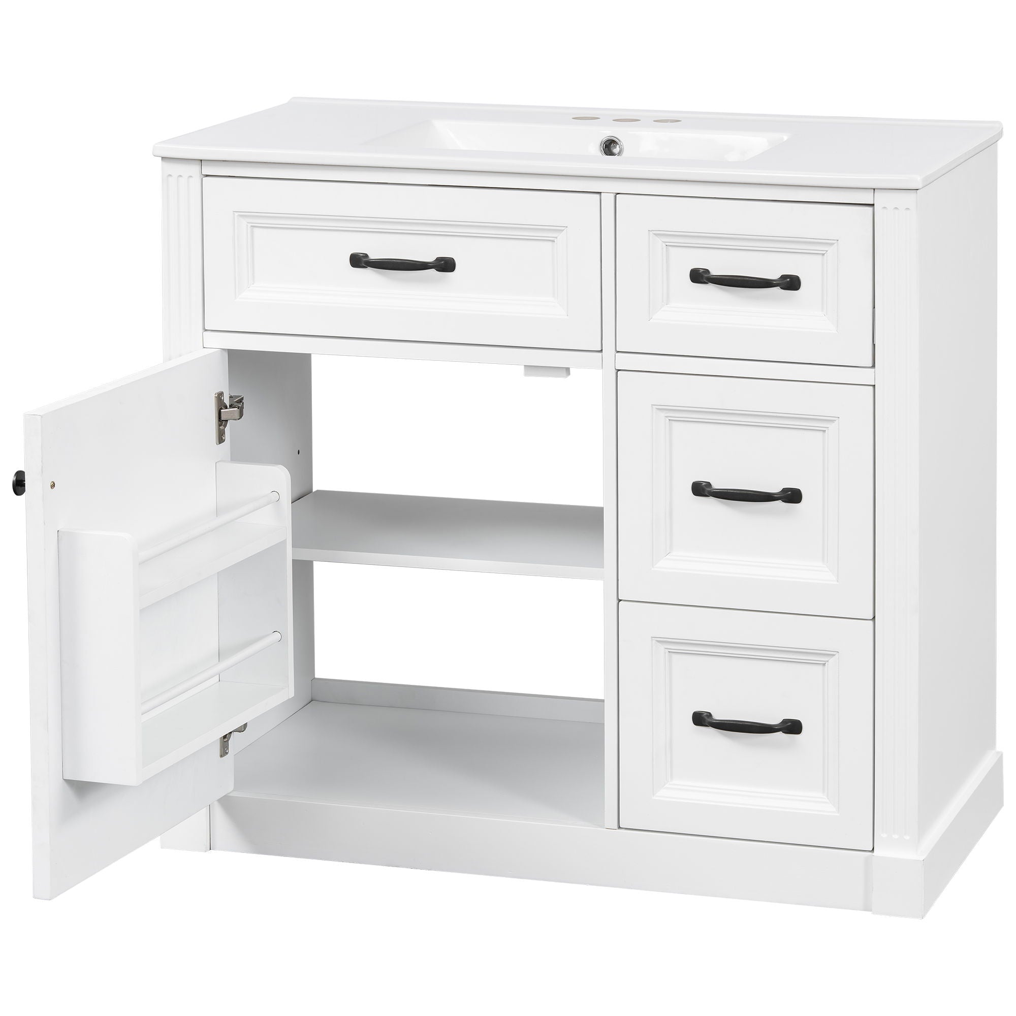 Modern Bathroom Vanity With Sink, 4 Drawers, Soft-Close Door, Adjustable Shelf