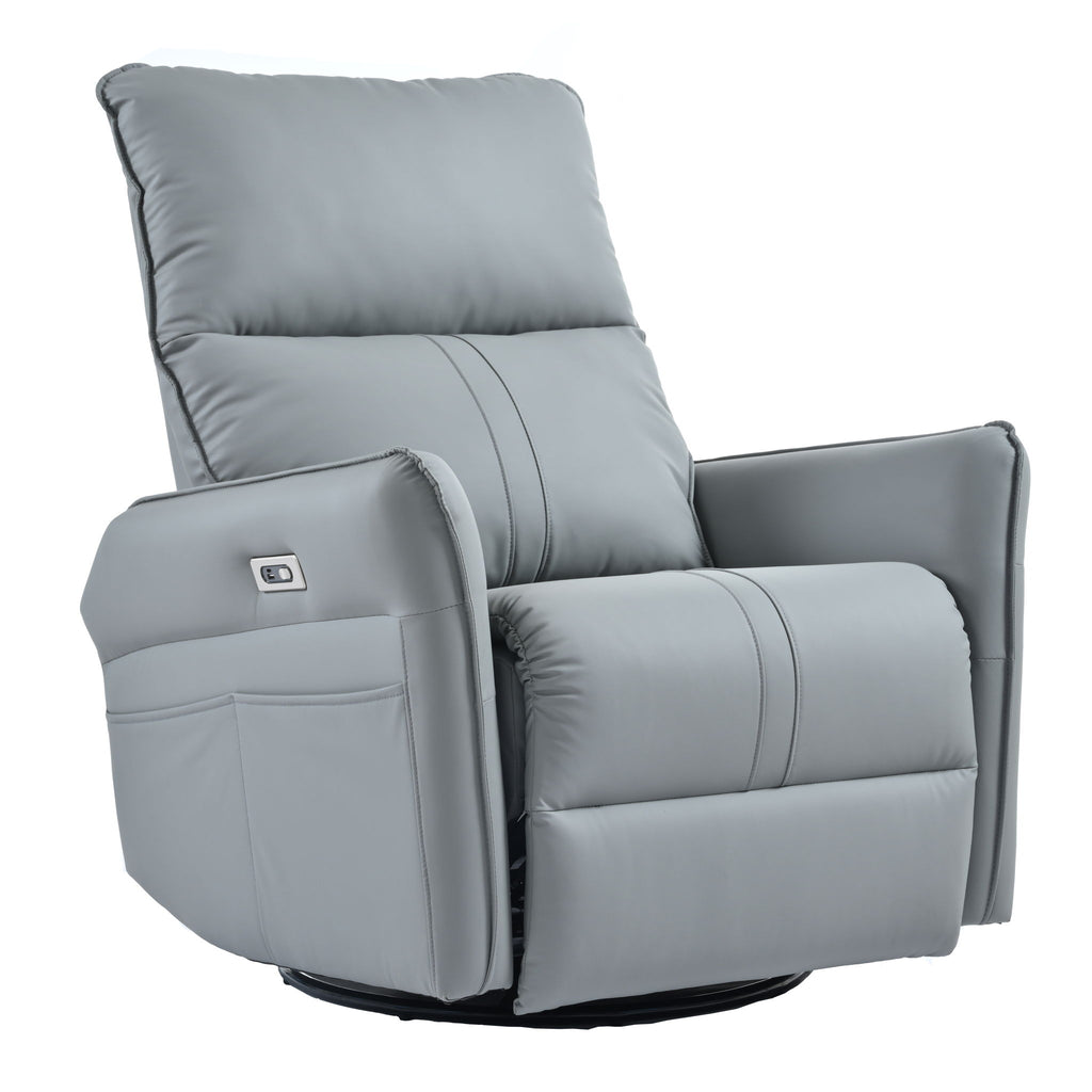 Power Swivel Rocker Recliner Chair, 270° Swivel Rocking Recliner Chair, Electric Small Recliners For Small Spaces, Single Sofa Recliner For Living Room - Blue / Gray