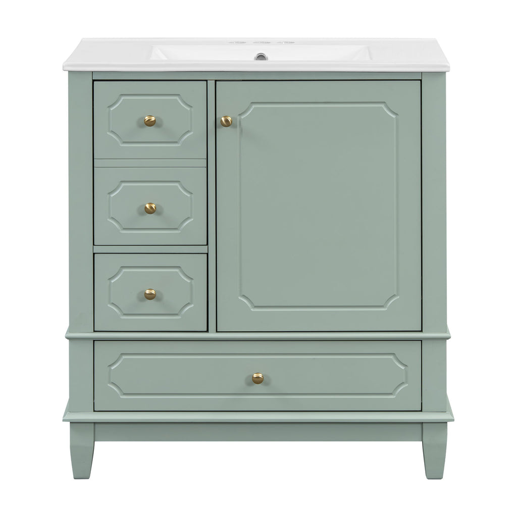 Bathroom Vanity With Sink, Freestanding Vanity Cabinet With Ceramic Basin, Soft Close Door, 3 Drawers