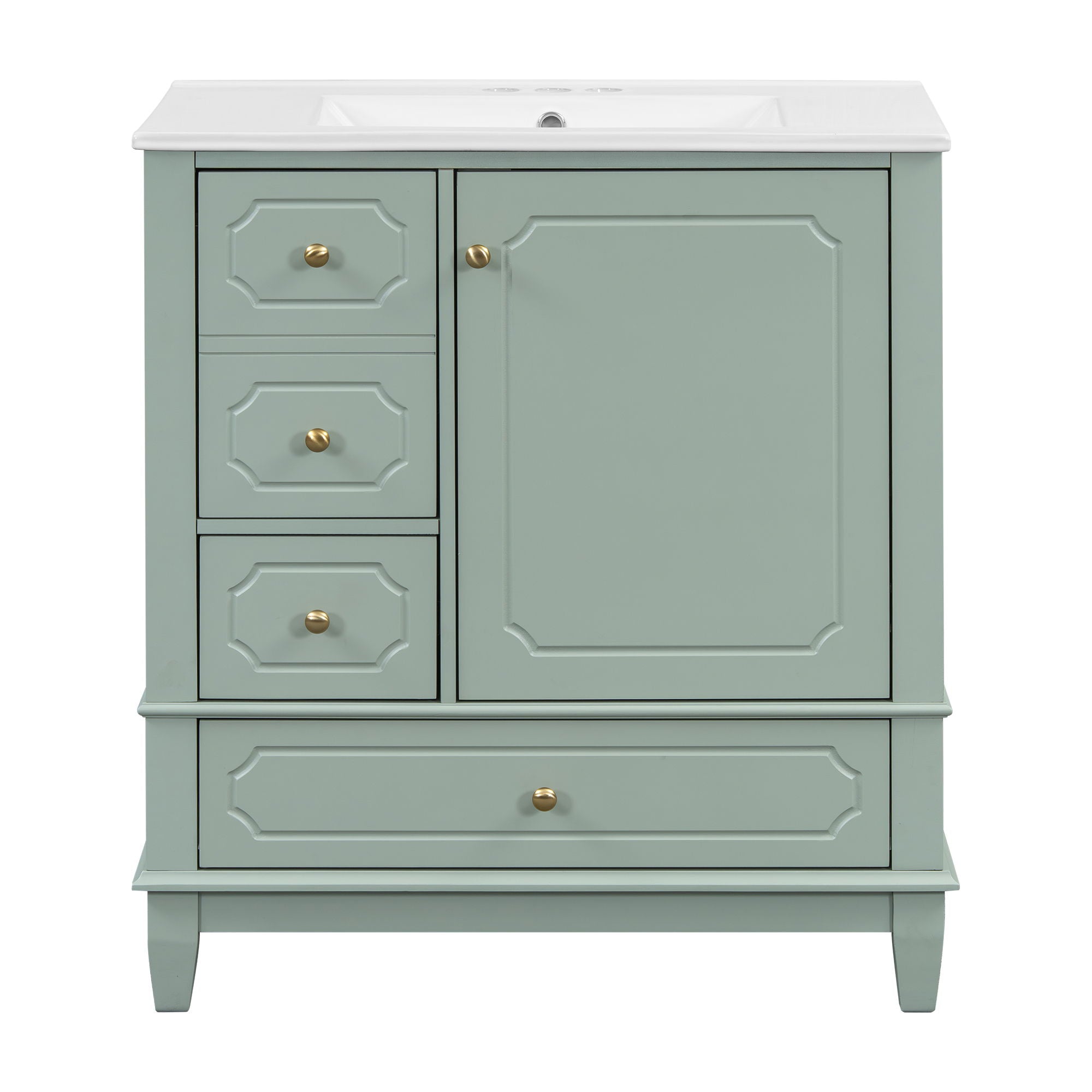 Bathroom Vanity With Sink, Freestanding Vanity Cabinet With Ceramic Basin, Soft Close Door, 3 Drawers