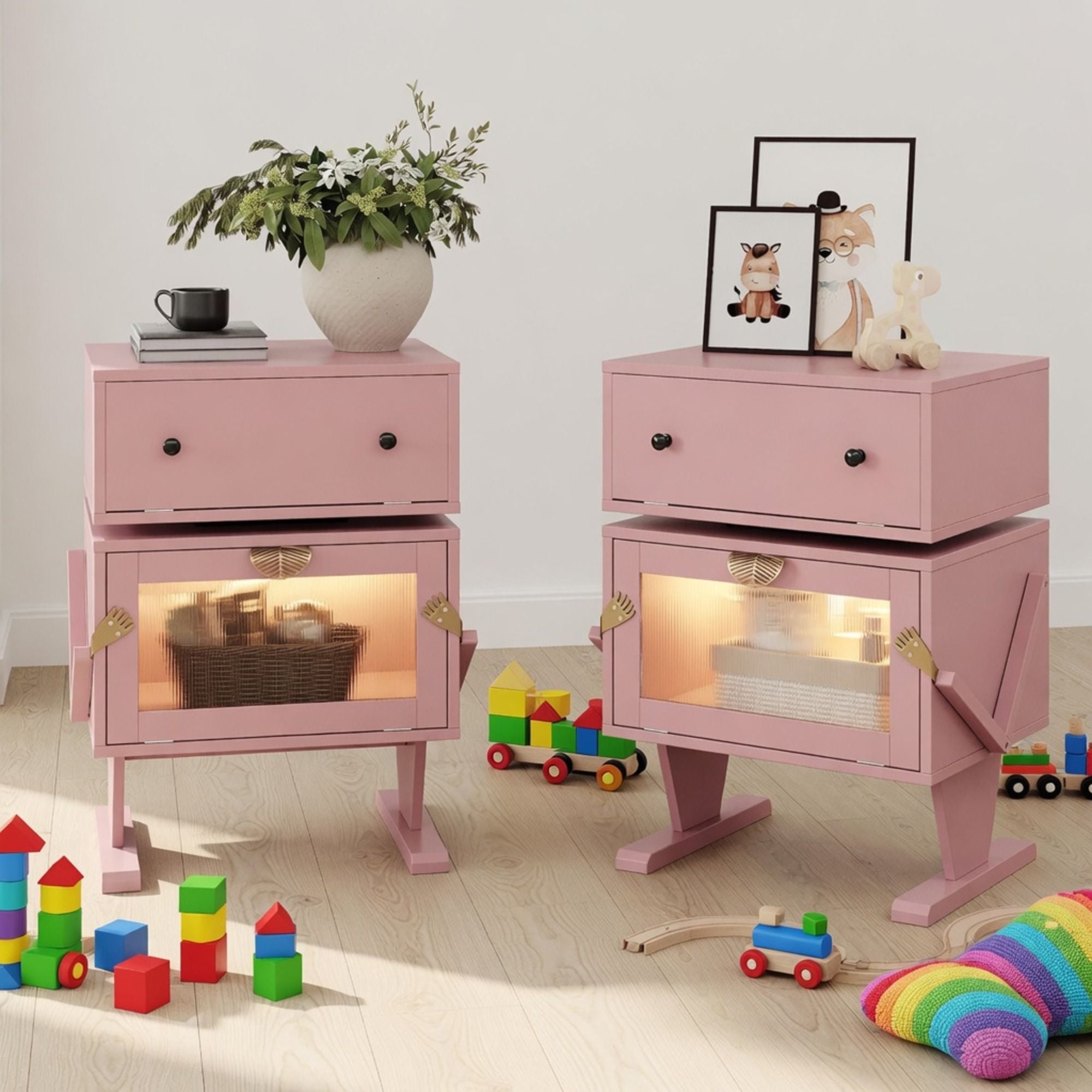 Robot LED Nightstand With 360° Rotating Drawer
