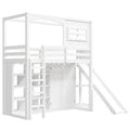 Twin Size Loft Bed With Wardrobe, Storage Shelves, Slide And LED - White