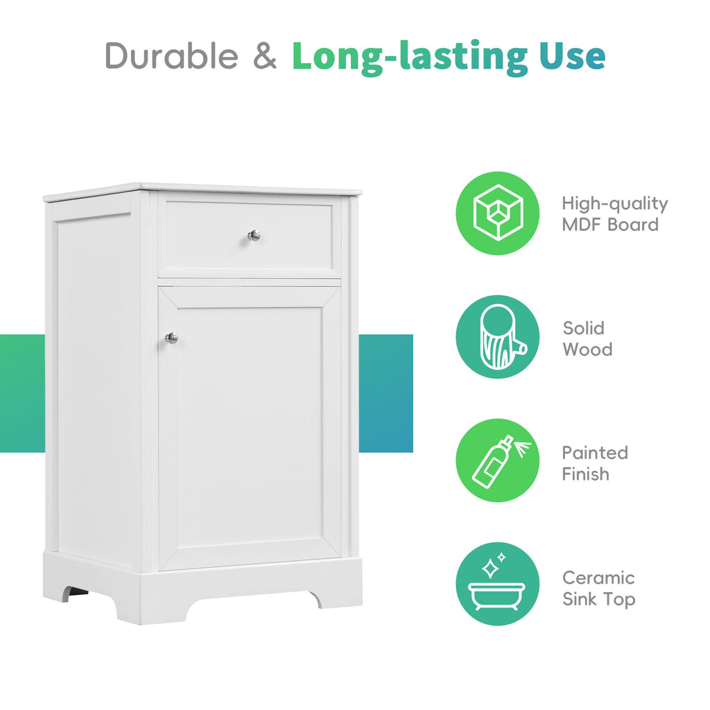 20" Bathroom Vanity With Sink, Soft Closing Cabinet Door, Adjustable Shelf & Storage Rack - White