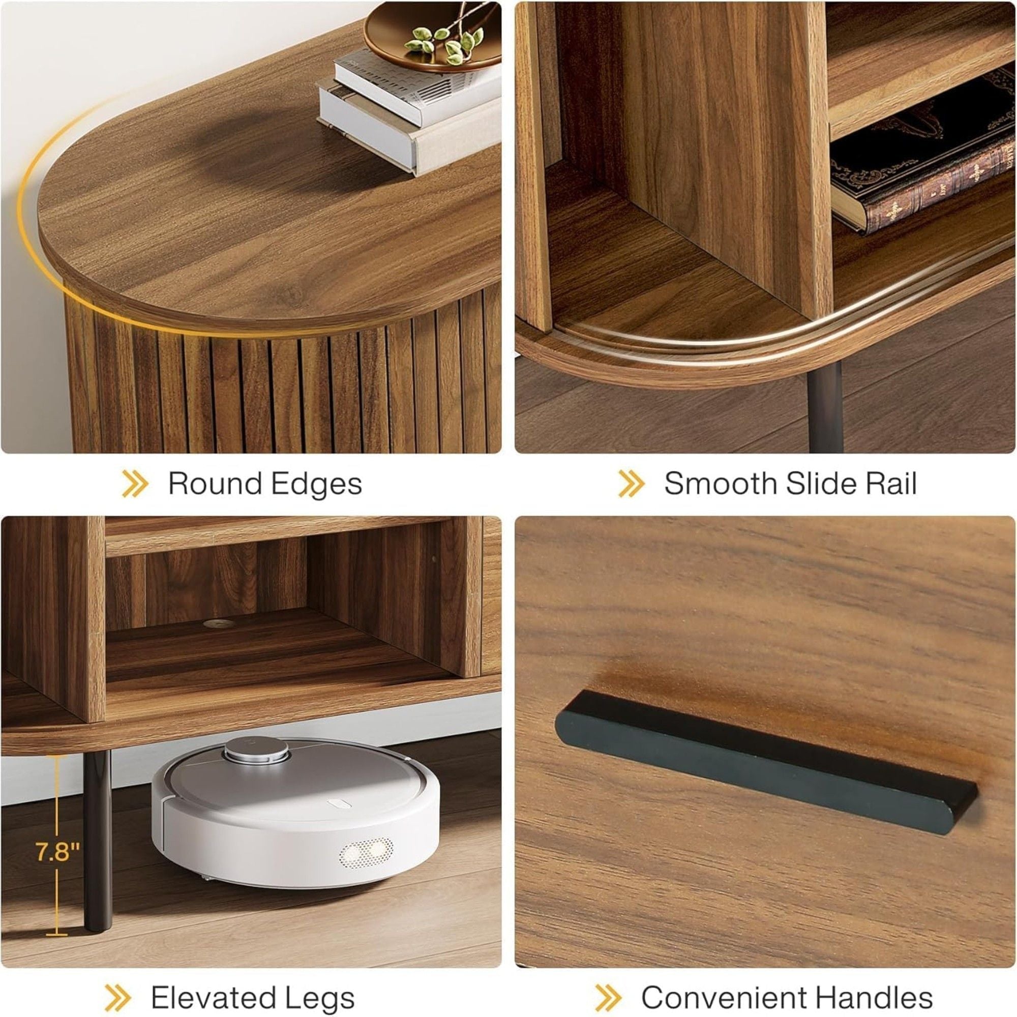 Fluted TV Stand With Tambour Sliding Doors - Walnut