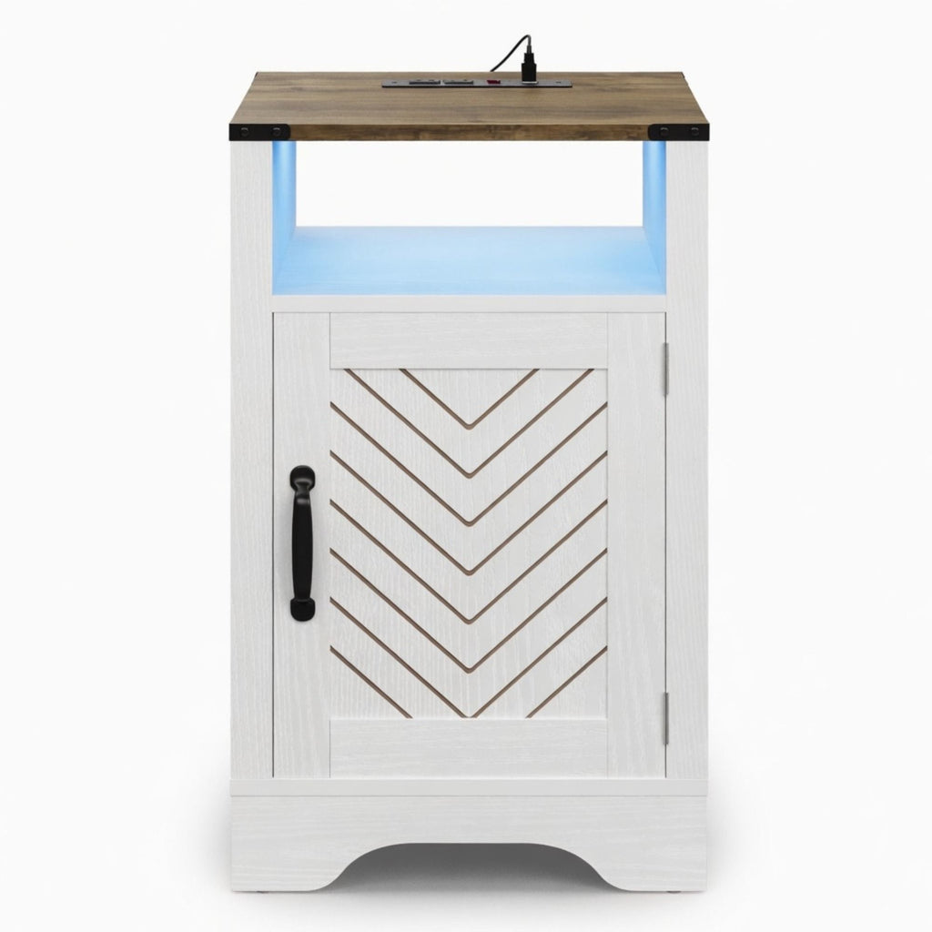 Farmhouse Nightstand With Charging Station & Storage