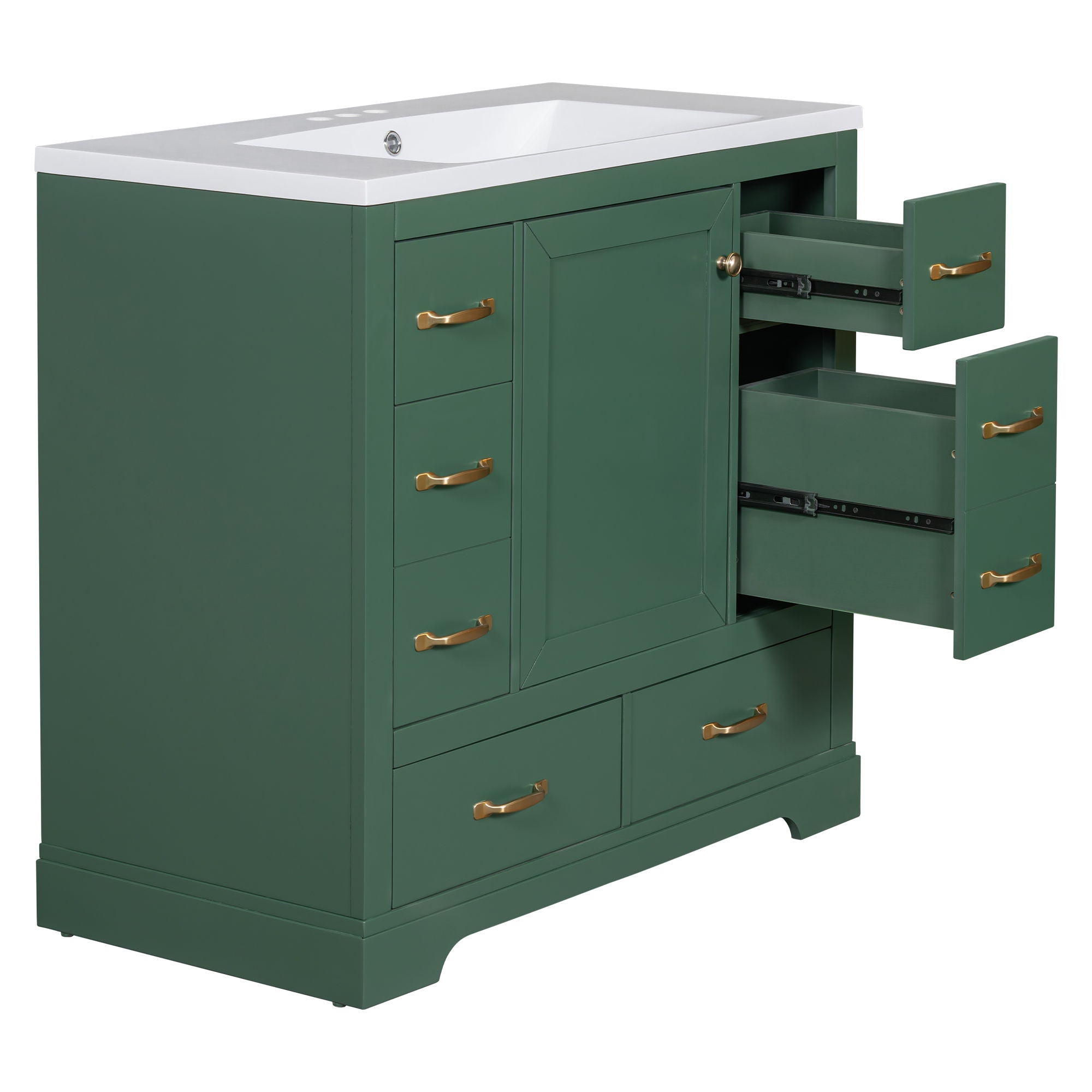 Modern Bathroom Vanity With Sink, 6 Drawers, Adjustable Shelf