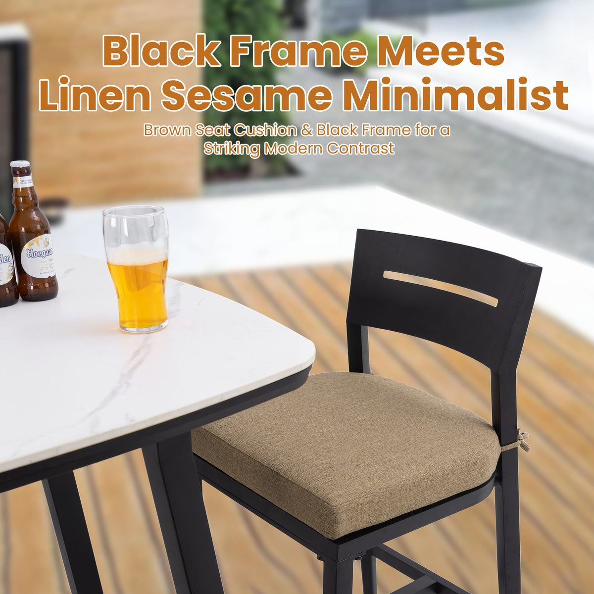 5 Pieces Outdoor Patio Bar Set, Rounded Square Table & 4 Aluminum Bar Stools