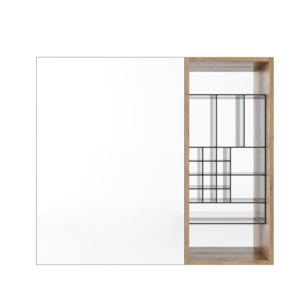 Wall Mounted Bathroom Mirror Cabinet With Adjustable Shelves - Imitative Oak