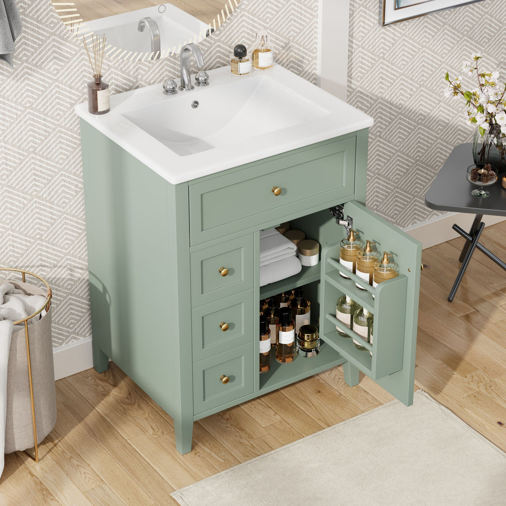 Bathroom Vanity With Sink, 3 Drawers & Cabinet With Adjustable Shelves