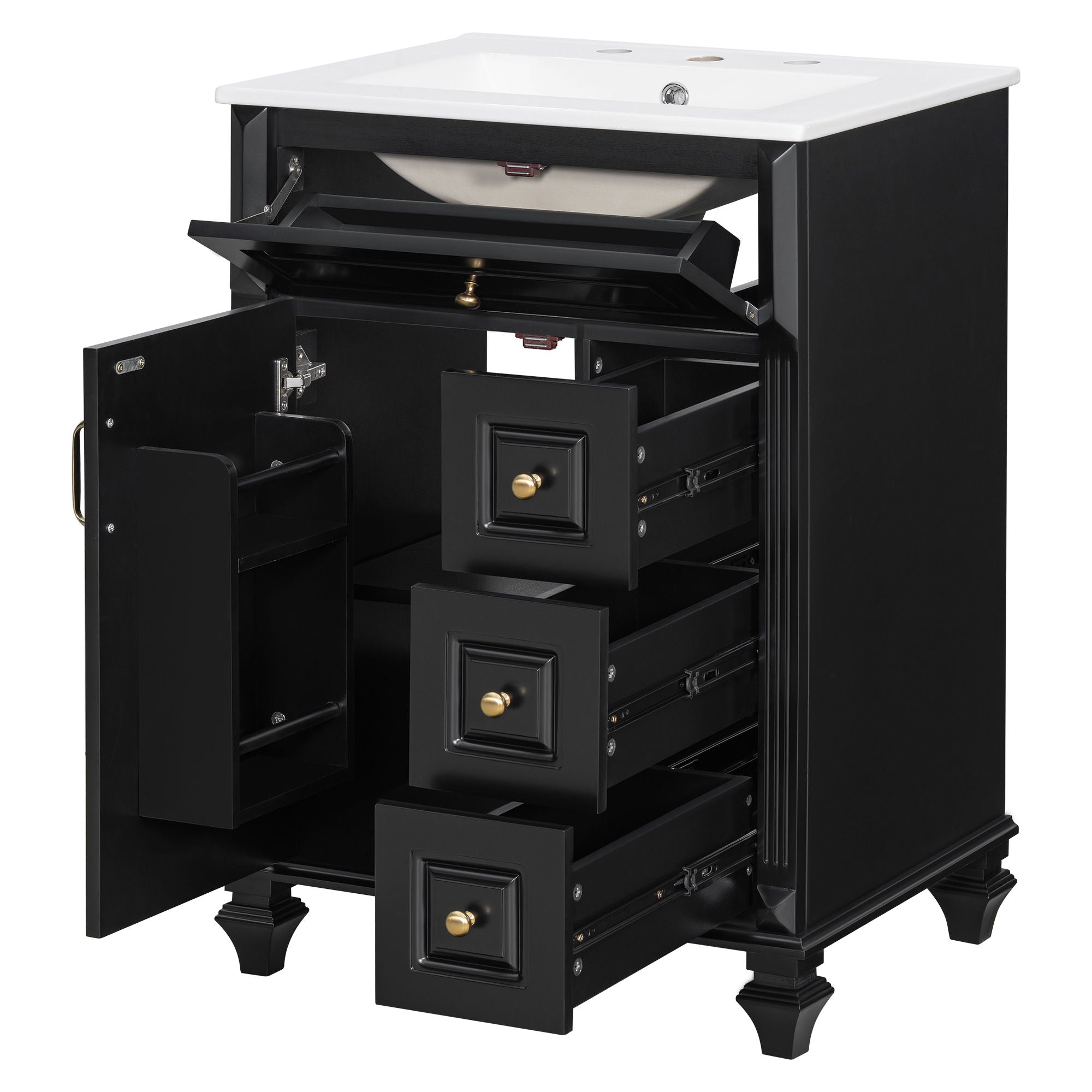 Freestanding Bathroom Vanity With Sink, 3 Drawers & Flip-Out Drawer
