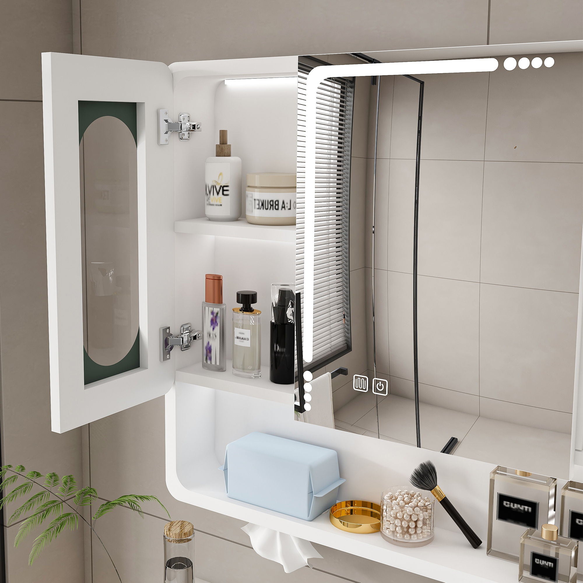 Wall Mounted Bathroom Mirror Cabinet With LED Lights, Anti Fog & Explosion Proof, Touch Control Medicine Cabinet, 3 Color Lighting - White
