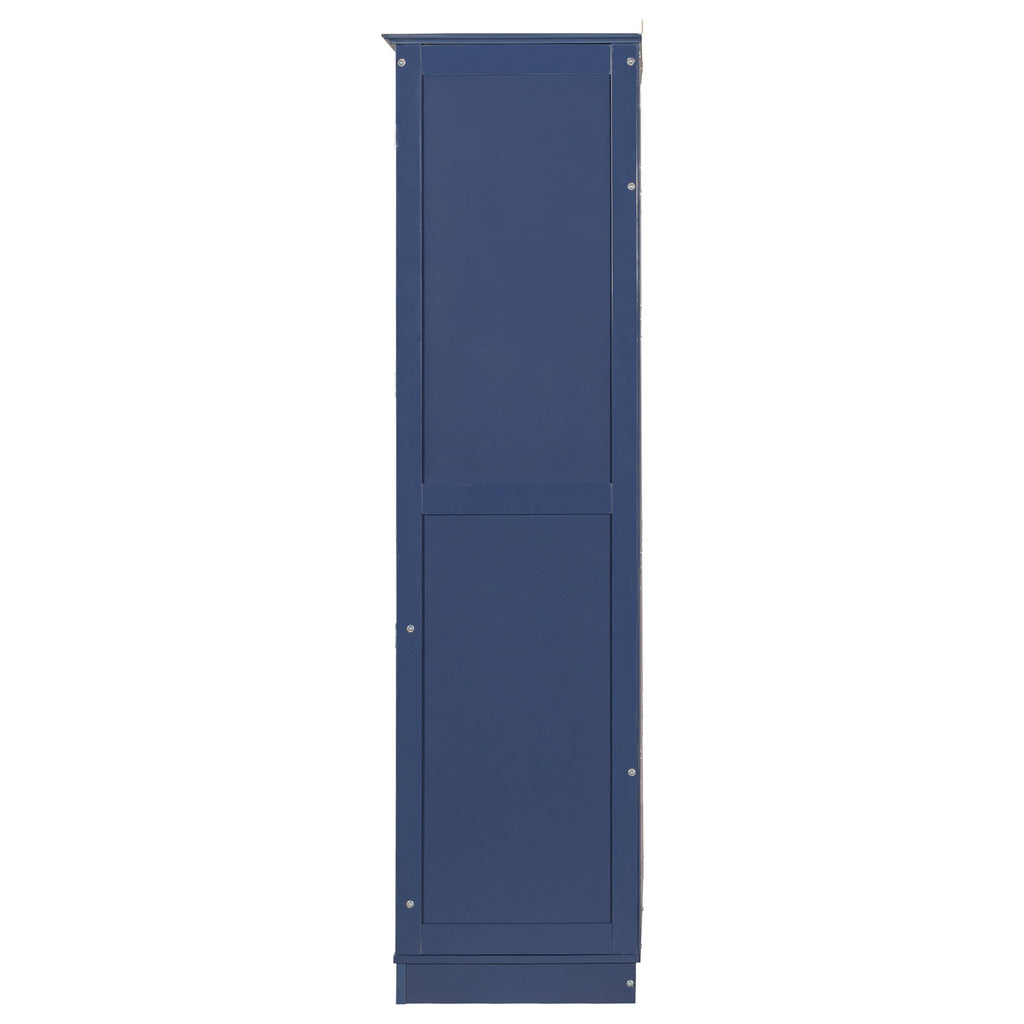 Kitchen Pantry, Freestanding Kitchen Storage Cabinet Display Cabinet With Glass Doors And 4 Built In Drawers For Living Room, Home Office - Blue