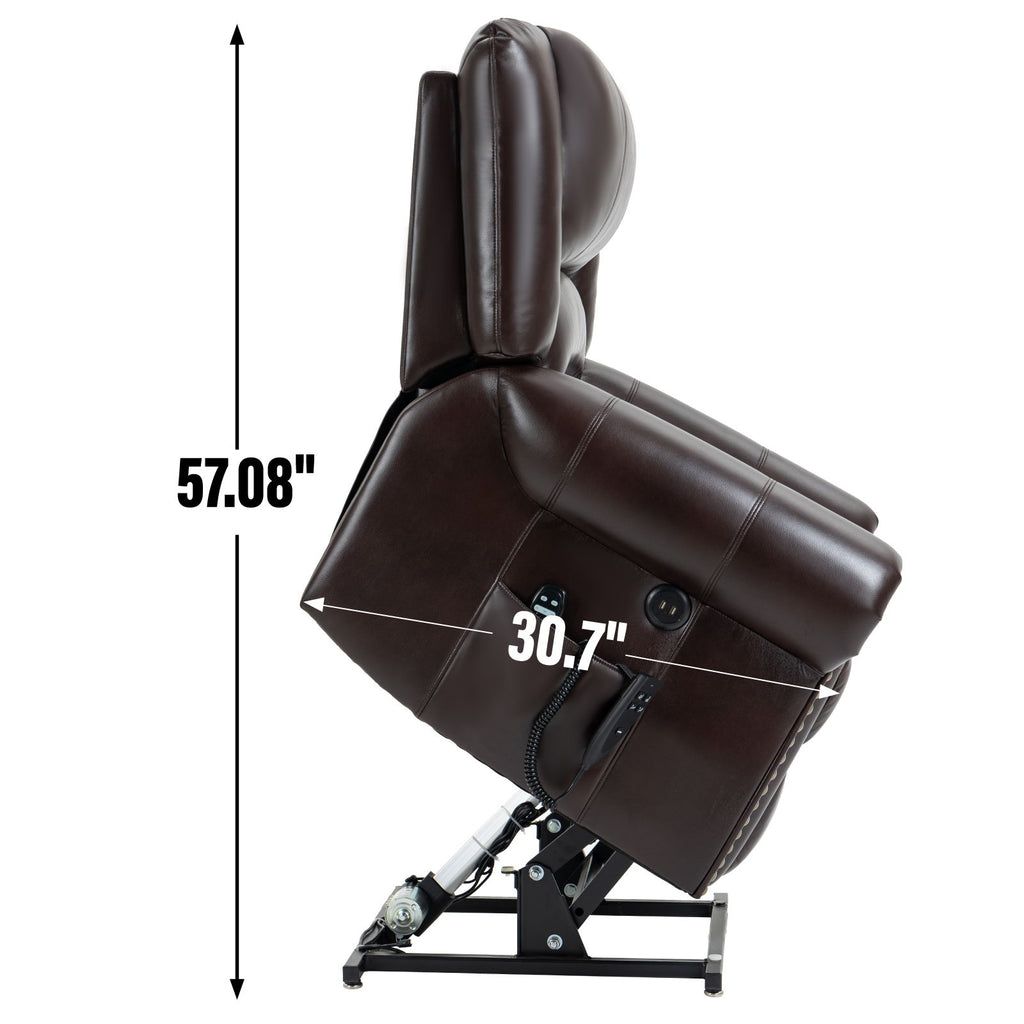 Power Lift Recliner Chair Heat Massage Dual Motor Infinite Position With USB Ports - Antique Brown
