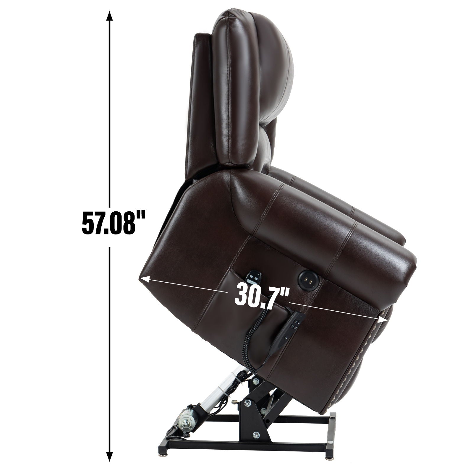 Power Lift Recliner Chair Heat Massage Dual Motor Infinite Position With USB Ports - Antique Brown