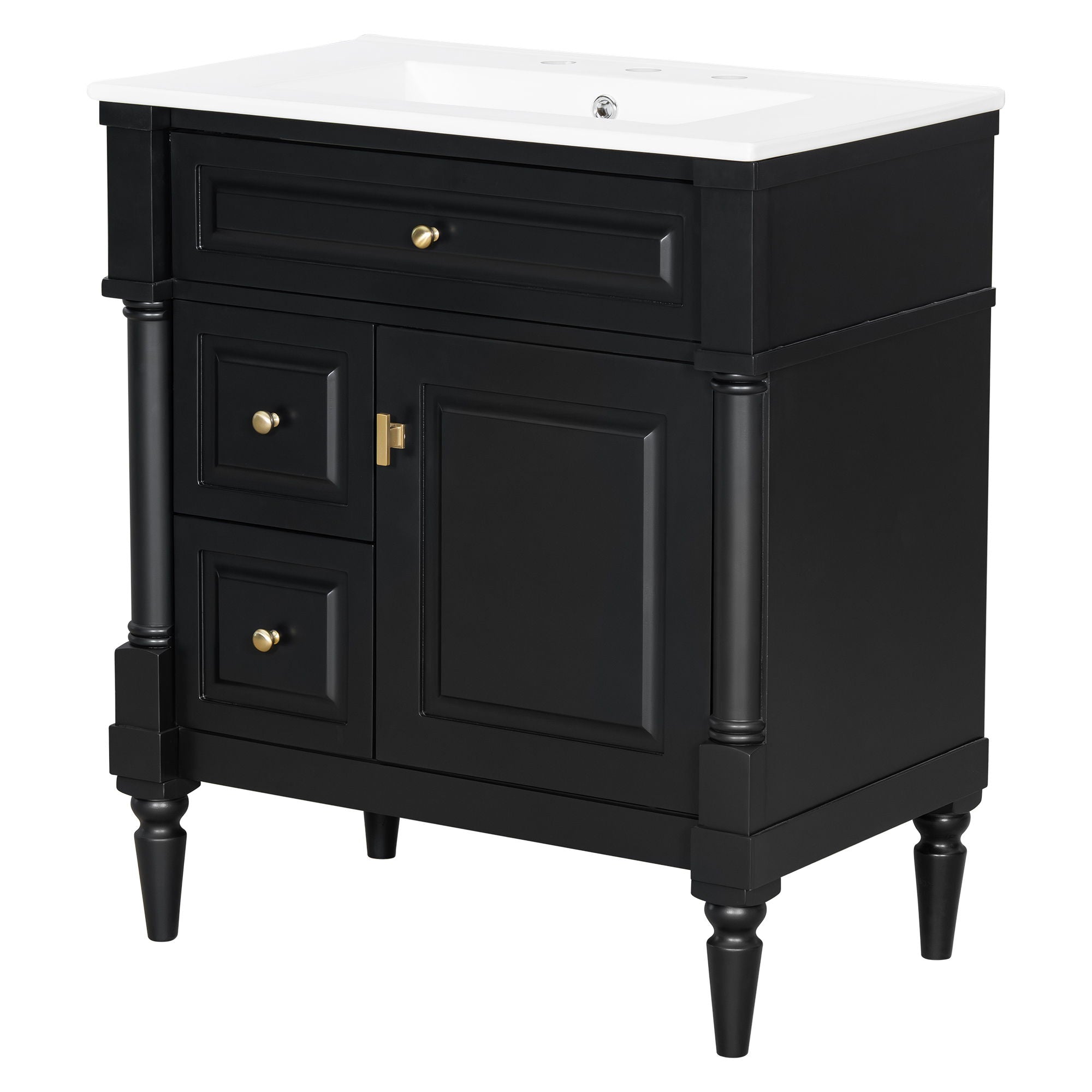 Modern Bathroom Vanity With Sink, Freestanding Cabinet With Flip Drawer & Adjustable Shelf