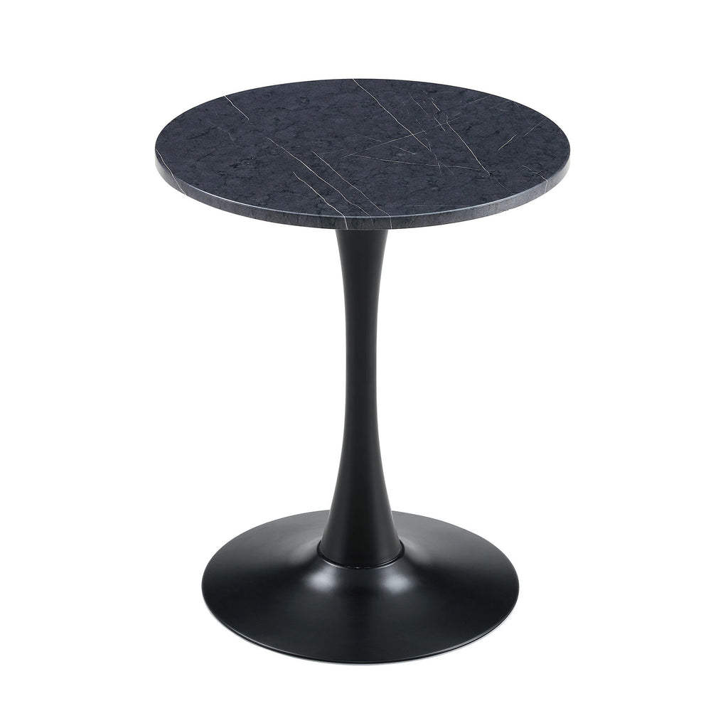 Round Dining Table With Faux Marble Top And Metal Pedestal +, 23.6" Diameter For Kitchen, Living Room, Small Spaces