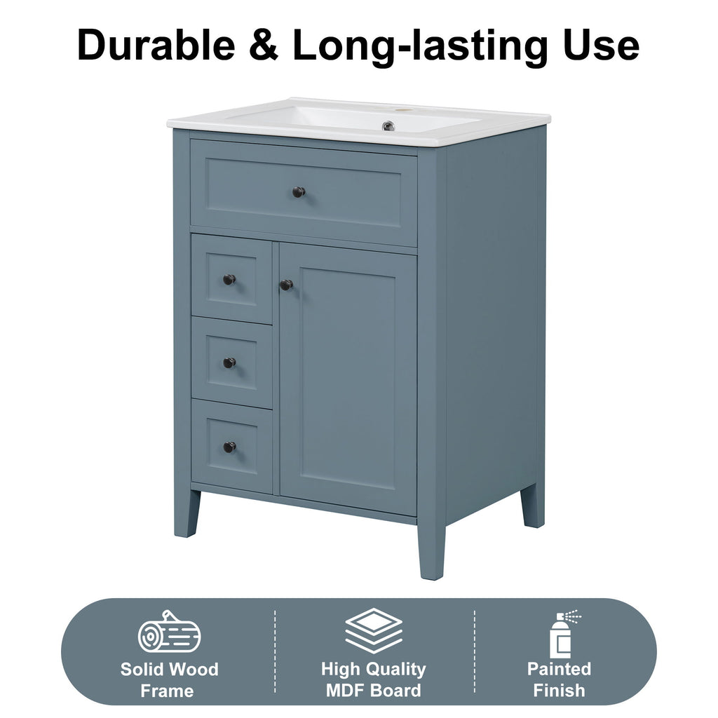 Bathroom Vanity With Sink, 3 Drawers & Cabinet With Adjustable Shelves