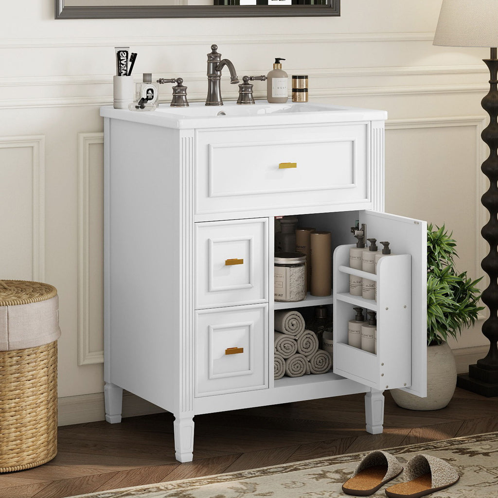 Bathroom Vanity With Sink, Flip Drawer, 2 Drawers, Adjustable Shelf