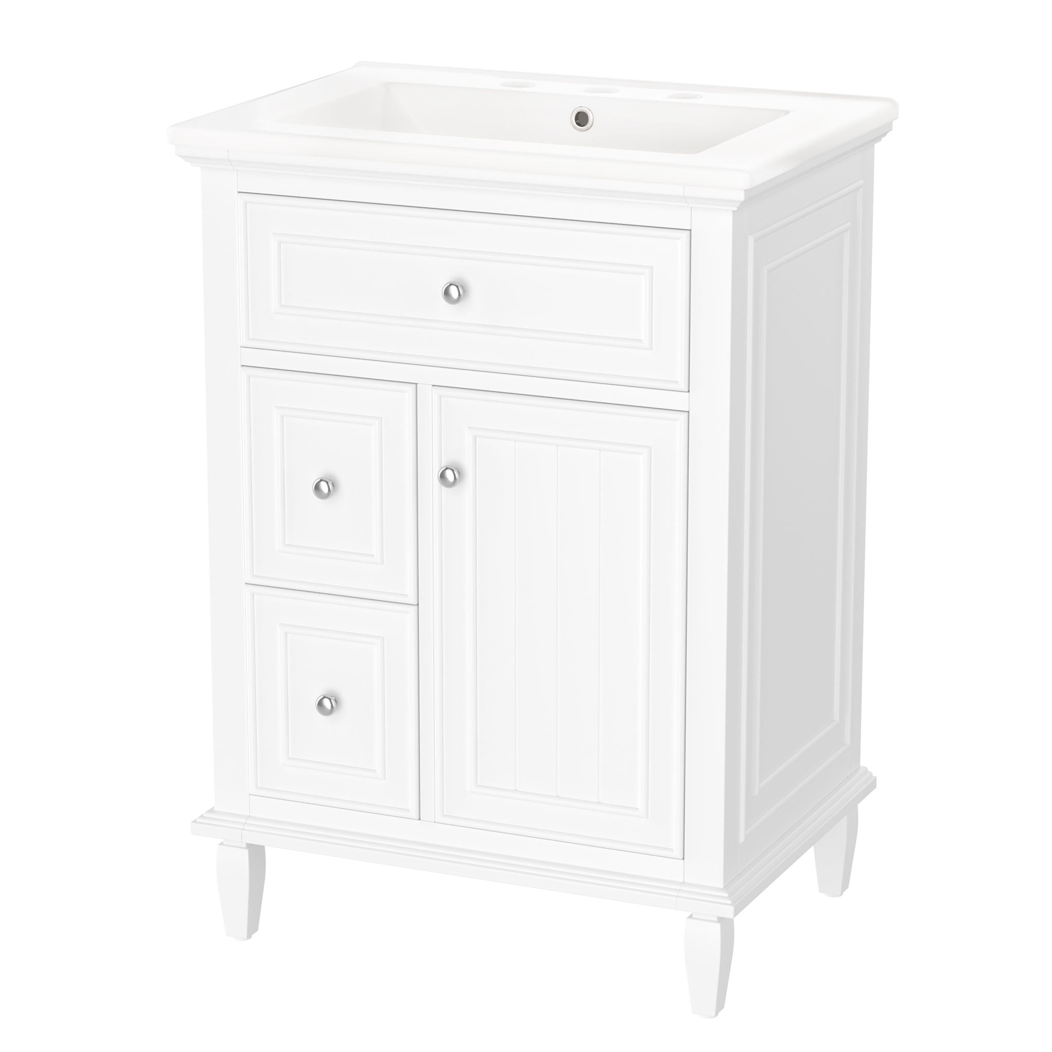 Modern Bathroom Vanity With Sink, Adjustable Shelf, 1 Flip Drawer & 2 Drawers