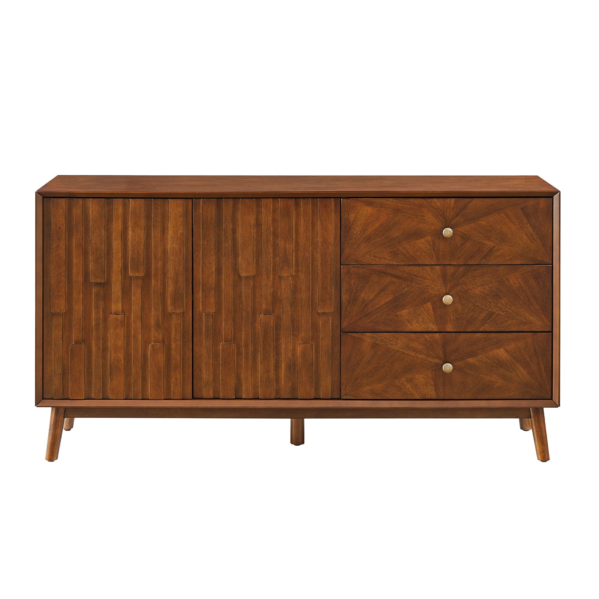 TV Stand With Storage, Entertainment Center, 3 Drawers And 2 Doors For Living Room - Walnut
