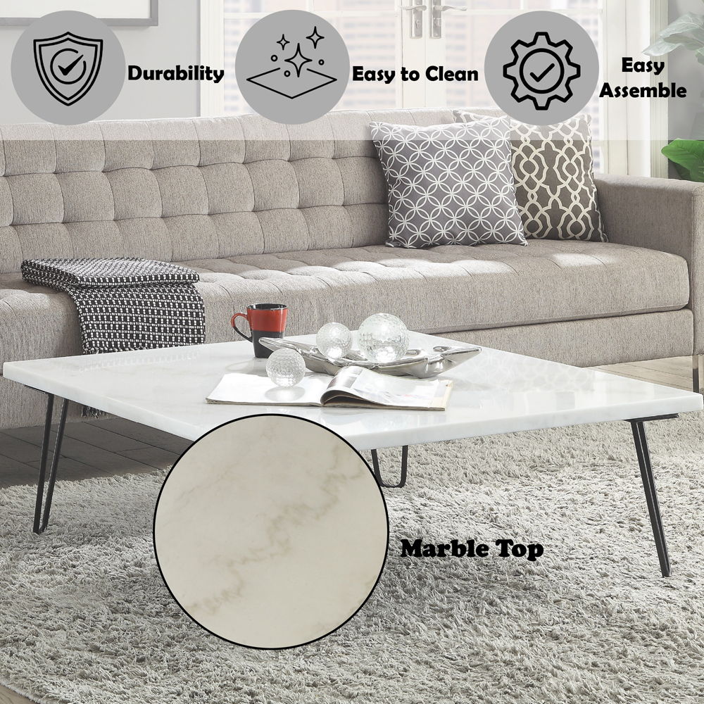Telestis - Coffee Table - White Marble Top & Black