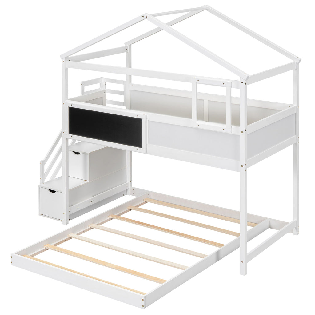 House Style Bunk Bed With Storage Staircase And board