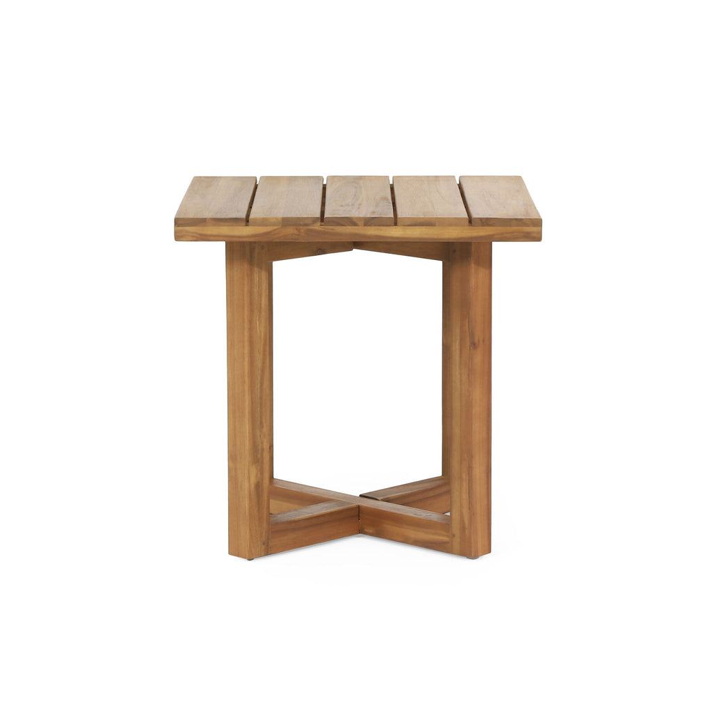 2 Swivel Chairs With Slat Top X Stretcher Side Table - Acacia Wood / Beige