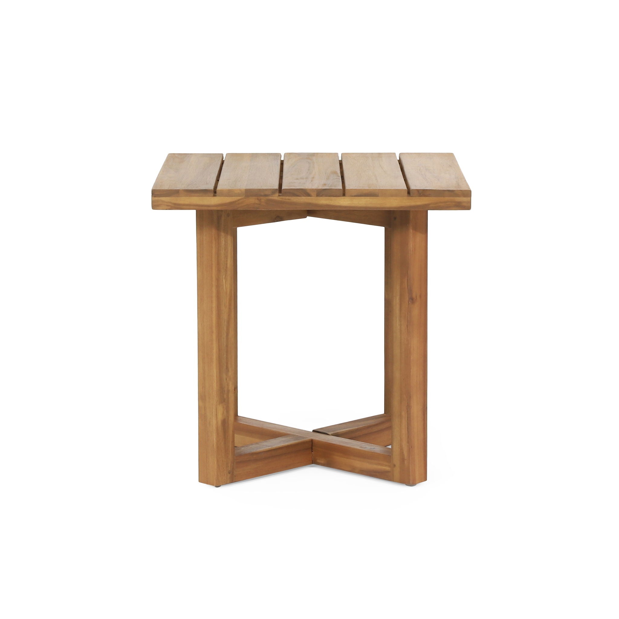 2 Swivel Chairs With Slat Top X Stretcher Side Table - Acacia Wood / Beige