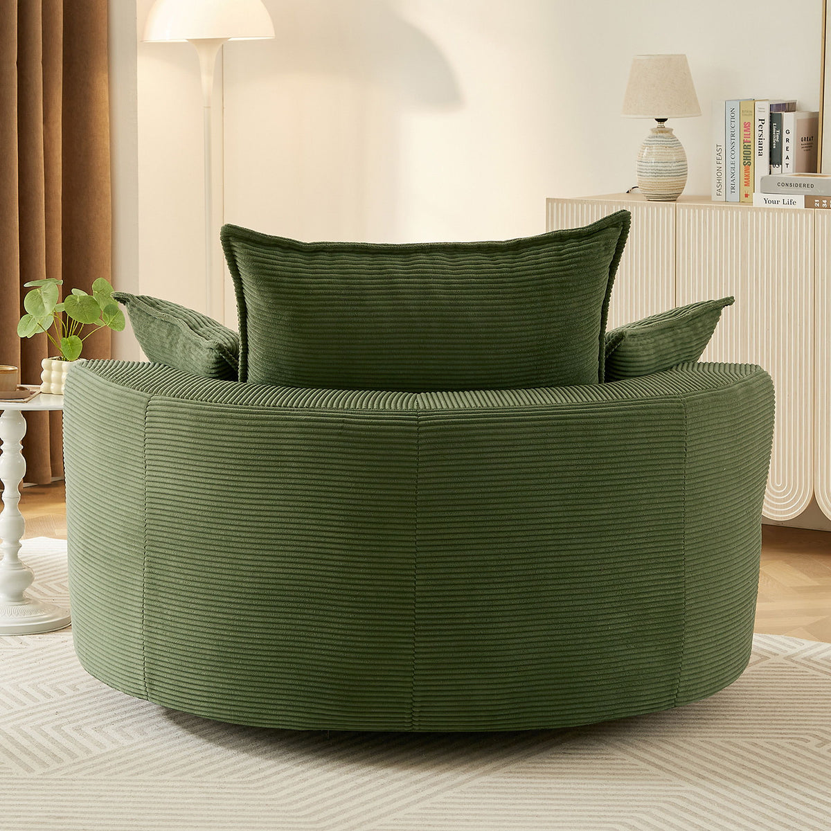 360° Swivel Accent Barrel Chair With Dual Layer Cushion And 3 Removable Pillows