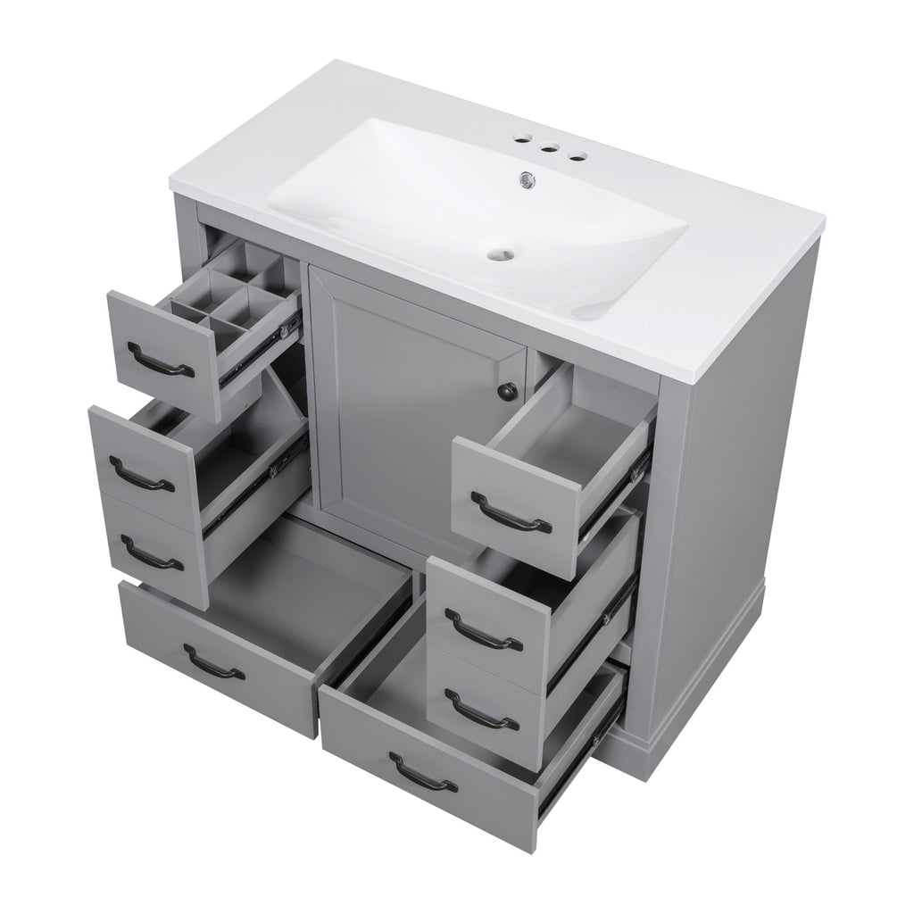 Modern Bathroom Vanity With Sink, 6 Drawers, Adjustable Shelf