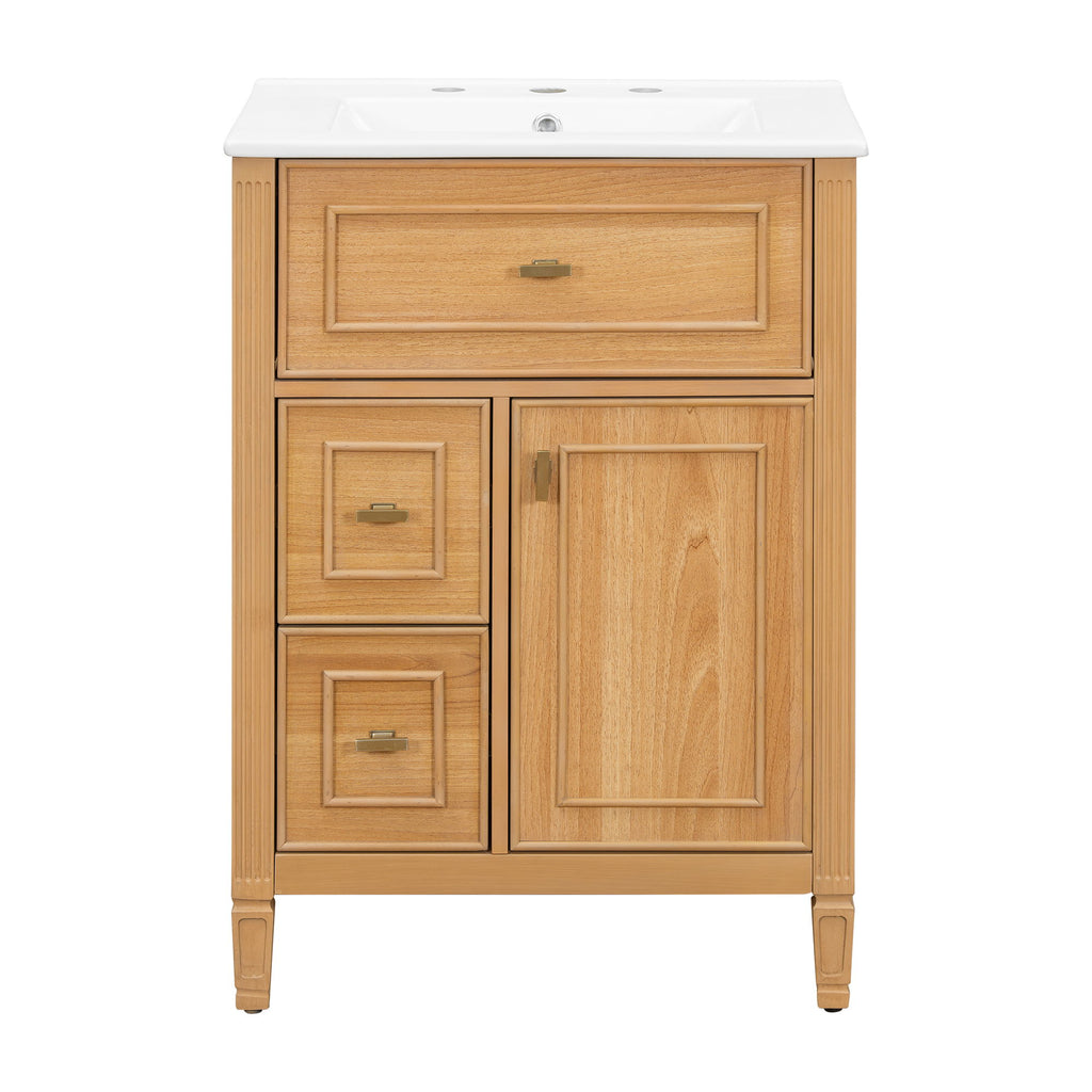 Bathroom Vanity With Sink, Flip Drawer, 2 Drawers, Adjustable Shelf