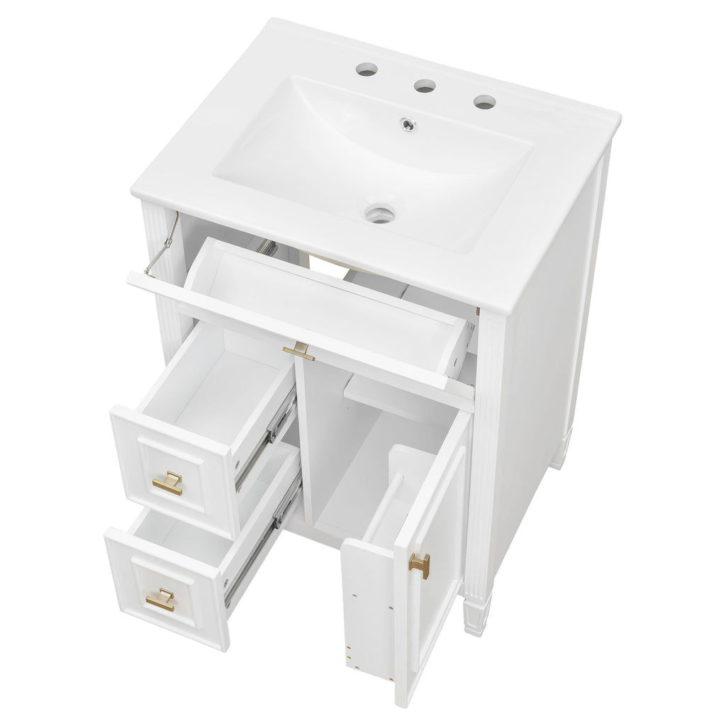 Bathroom Vanity With Sink, Flip Drawer, 2 Drawers, Adjustable Shelf