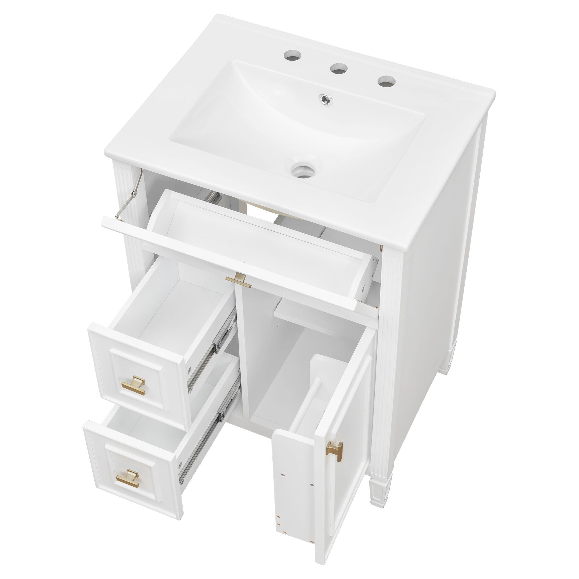 Bathroom Vanity With Sink, Flip Drawer, 2 Drawers, Adjustable Shelf
