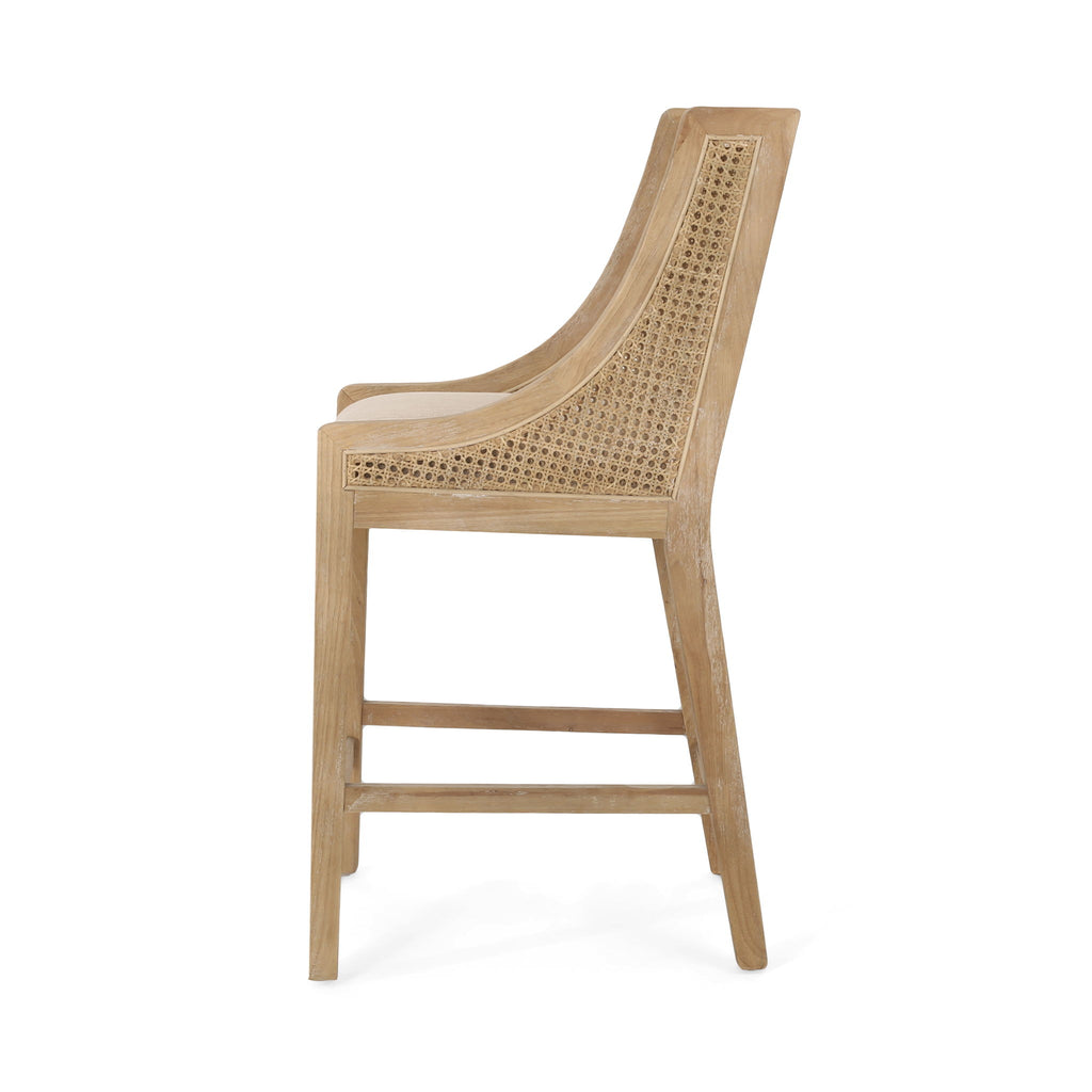 French Country Fabric Upholstered Counter Stools (Set of 2)