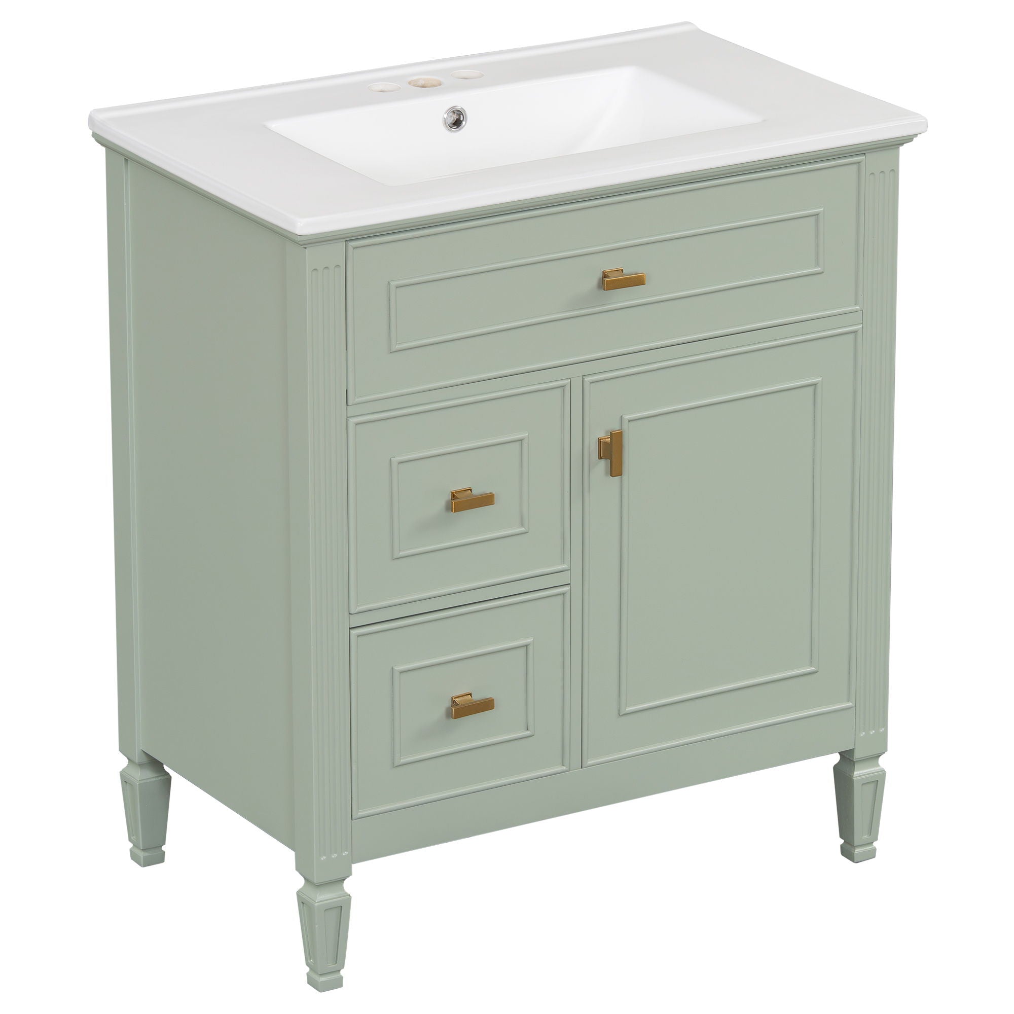 Modern Bathroom Vanity With Sink, 1 Flip Drawer And 2 Drawers, Adjustable Shelf