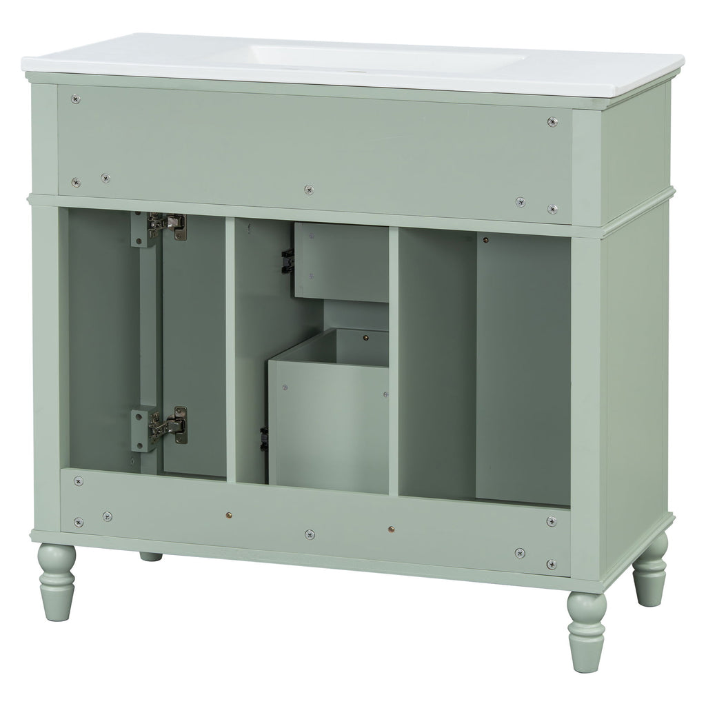 Bathroom Vanity With Sink, Flip-Out Top Drawer, Soft Close Doors, 2 Storage Drawers