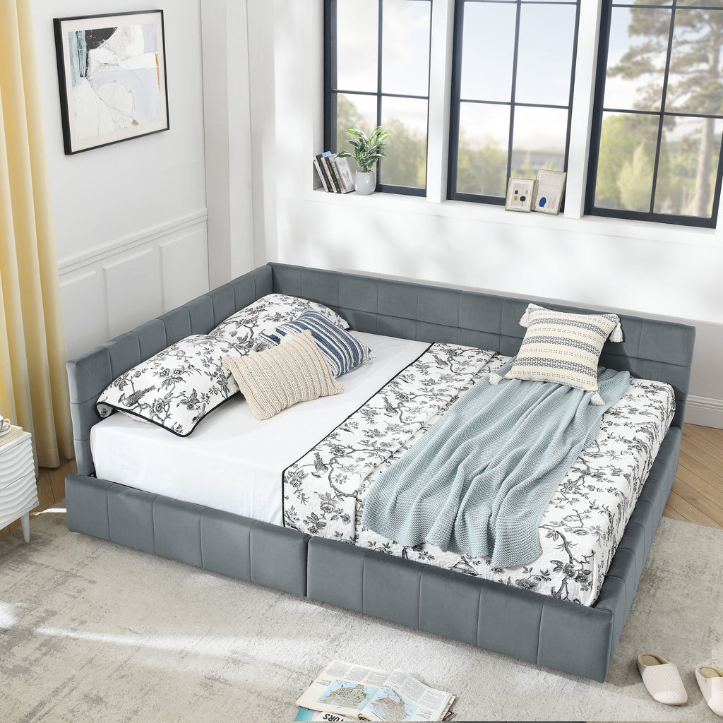 Elegant Storage Upholstered Tufted Bed Frame With Backrest And Armrests