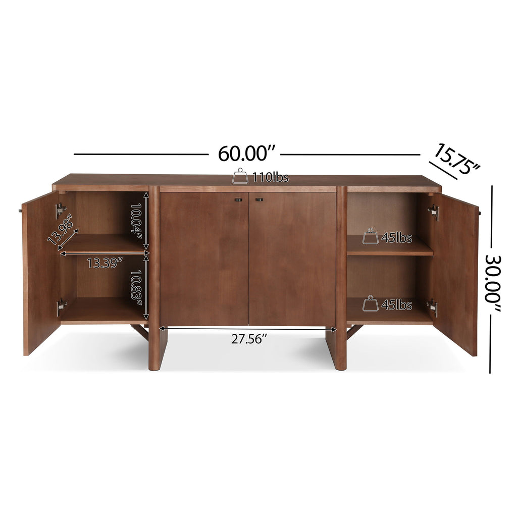 Govanny - Storage Sideboard With Adjustable Shelves & Rubberwood Legs - Espresso