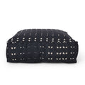 Dalm - Fabric Square Pouf Ottoman With Polystyrene Beads Filling - Dark Blue / White