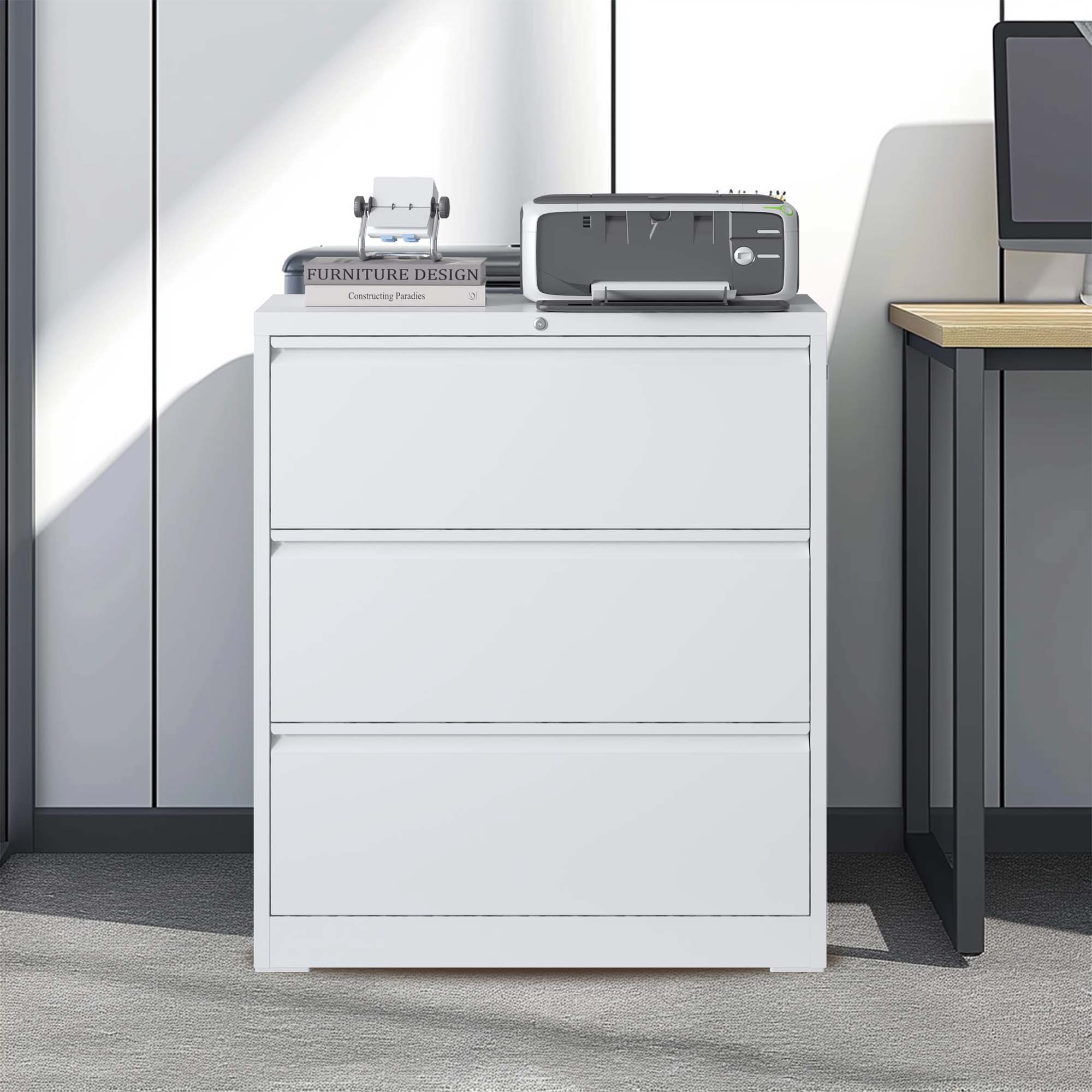 Lateral File Cabinet, Locking Heavy Duty, Anti-Tip Safety Interlock, Vertical Storage For Letter/Legal/A4 Files