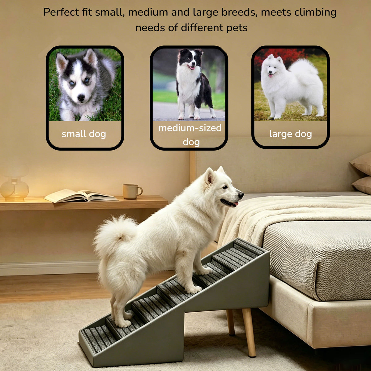 2 In 1 Dog Stairs For Bed And Couch, Foldable 6 Pet Steps - Gray