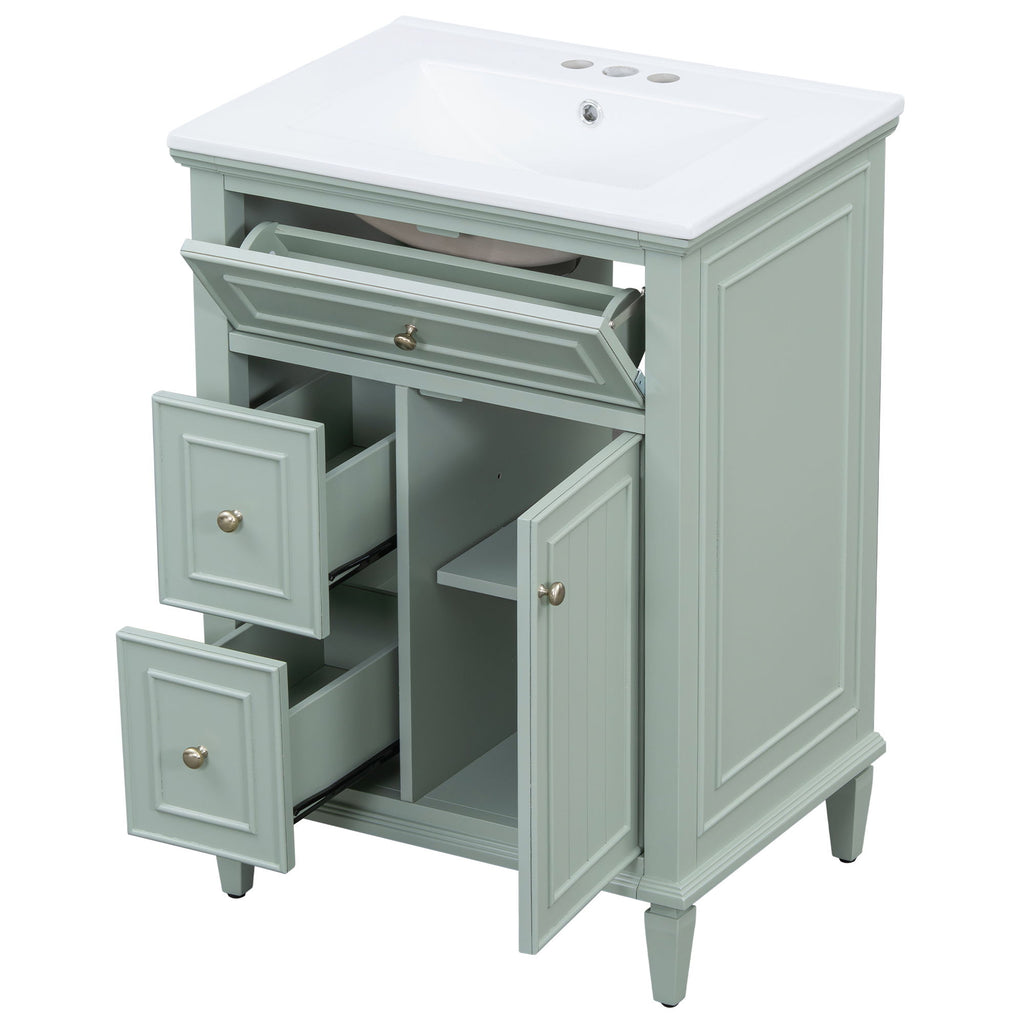 Modern Bathroom Vanity With Sink, Adjustable Shelf, 1 Flip Drawer & 2 Drawers