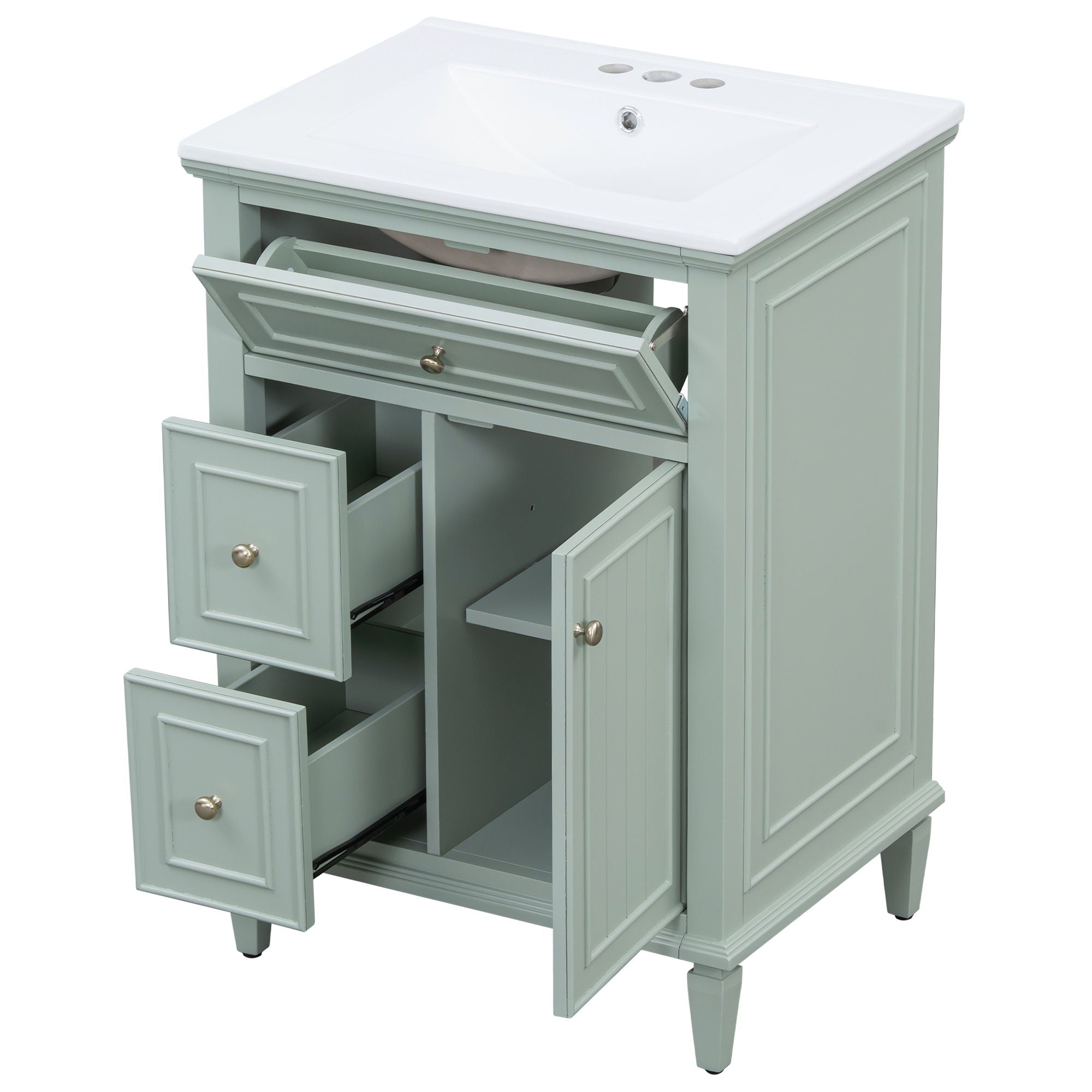 Modern Bathroom Vanity With Sink, Adjustable Shelf, 1 Flip Drawer & 2 Drawers