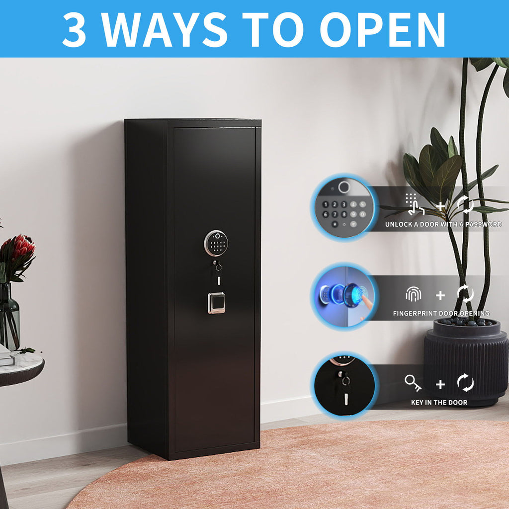 Rifle Safe, Biometric & Keypad Lock, Adjustable Gun Racks With Built In Alarm System