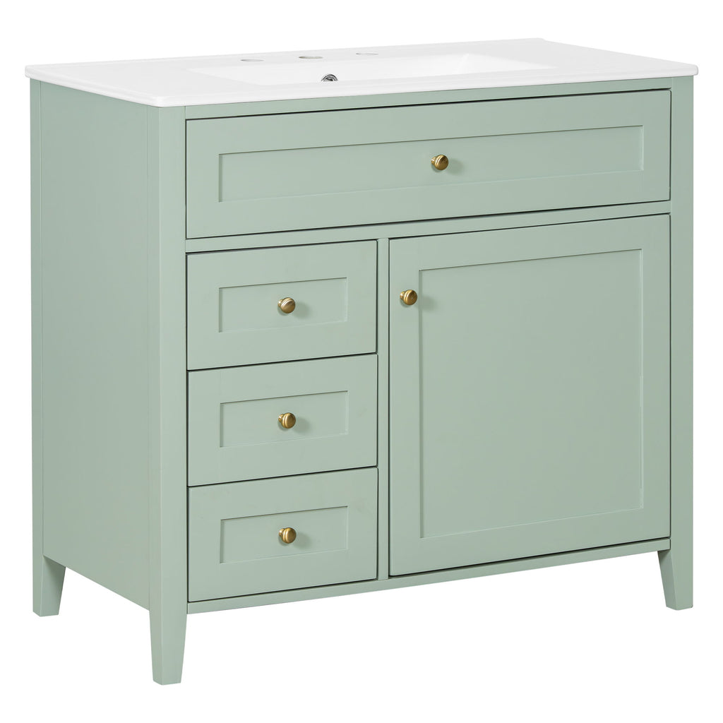 Bathroom Vanity With Sink, 3 Drawers & Cabinet With Adjustable Shelves