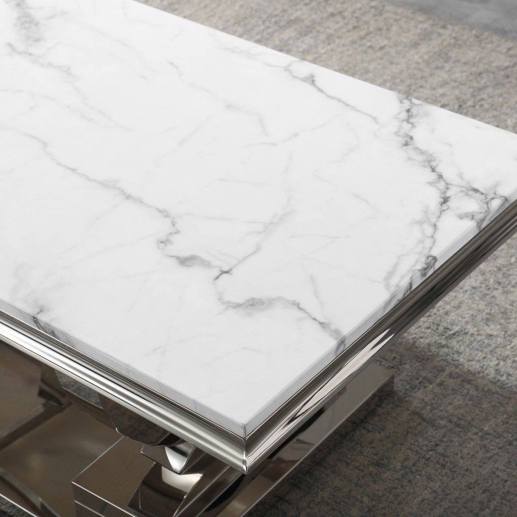 Modern Rectangular Marble Printing Coffee Table, U-Shape Stainless Steel Base With Mirrored Finish
